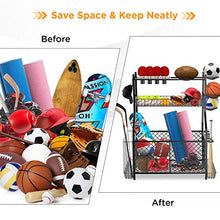 Load image into Gallery viewer, IPOW Upgrade Garage Sports Equipment Storage Organizer| Ball Storage Rack| Garage Ball Organizer| Sports Gear Storage| New Garage Storage Racks with Baskets, Hooks, Bat Rack, Ball Ring Rack Steel
