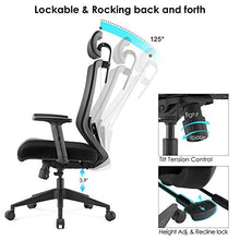 Load image into Gallery viewer, Ergonomic Office Chair with Padded Lumbar Support & Seat Slider - Ergolead High Back Desk Chair with Thick Seat Cushion, Adjustable Headest & Armrest, Mesh Computer Task Chair for Home Office, Black