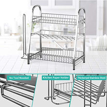 Load image into Gallery viewer, Spice Rack Organizer for Cabinet Countertop, 3-Tier Spice Organizer with Paper Towel Holder & 3 Hooks, Stainless Steel Storage Shelf with Guardrail for Kitchen Counter Bathroom Office