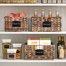 Load image into Gallery viewer, 12 Pack Black Basket Labels Clip On with 40 Chalkboard Labels, Metal Label Holders for Storage Bins, Removable Bin Clip Labels for Baskets Pantry Labels Clips, Includes 12 Label Cards, 2 White Chalk