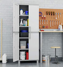 Load image into Gallery viewer, Keter Storage Cabinet with Doors and Shelves for Tool and Home Organization, White & Grey