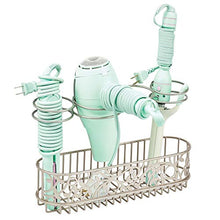 Load image into Gallery viewer, mDesign Bathroom Wall Mount Hair Care & Styling Tool Organizer Storage Basket for Hair Dryer, Flat Iron, Curling Wand, Hair Straighteners, Brushes - Satin