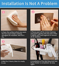 Load image into Gallery viewer, COAWG Adhesive Hair Dryer Holder, Wall Mounted No Drilling Plastic Bathroom Blow Drier Storage with Plug Hook, Hair Care Tools Organizer Basket with Cups for Curling Flat Straight Hot Iron