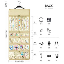 Load image into Gallery viewer, SMRITI Hanging Jewelry Organizer with Dual Zippered Pockets Canvas Double Sided Rotating Hanger Necklace Hanging Wall Organizer Earring Dustproof Holder Wall Mount Accessories Display Bag(Beige)