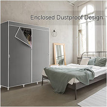 Load image into Gallery viewer, FUNFLOWERS Portable Wardrobe Storage Closet, Clothes Organizer with Oxford Cloth Fabric, Storage Shelves + Hanging Sections + Side Pockets, Durable & Easy to Assemble, 50" L x 18" D x 63" H, Grey