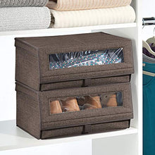 Load image into Gallery viewer, mDesign Fabric Large Storage Box Bin with Clear Window, Hinged Lid - Holder for Men's and Women's Dress Shoes, Boots, Pumps, Sandals, Flats - Modern Closet Organizer Solution, 4 Pack - Espresso Brown