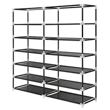 Load image into Gallery viewer, Blissun 7 Tier Shoe Rack Storage Organizer, 36 Pairs Portable Double Row Shoe Rack Shelf Cabinet Tower for Closet with Nonwoven Fabric Cover, Black