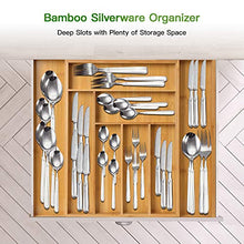 Load image into Gallery viewer, Bamboo Expandable Drawer Organizer for Utensils Holder, Adjustable Cutlery Tray, Wood Drawer Dividers Organizer for Silverware, Flatware, Knives in Kitchen, Bedroom, Living Room by Pipishell