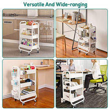 Load image into Gallery viewer, DESIGNA 3-Tier Rolling Cart, Utility Cart with Handle, Extra 3 Storage Accessories, Removable Pegboard, Easy Assembly Craft Carts for Kitchen, Bathroom, Office, Metal, White