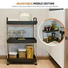 Load image into Gallery viewer, Ronlap 3 Tier Classic Storage Rolling Cart, Plastic Slide Out Storage Organizer Tower, Narrow Mobile Shelving Unit with Handle, Skinny Utility Cart with Wheels for Kitchen Bathroom Laundry Room, Black