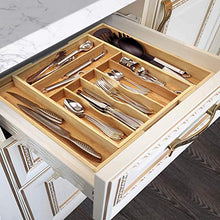 Load image into Gallery viewer, Bamboo Kitchen Drawer Organizer - Expandable Silverware Organizer/Utensil Holder and Cutlery Tray (20”-17.5”, Natural)