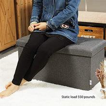 Load image into Gallery viewer, B FSOBEIIALEO Storage Ottoman with Filpping Lids, Ottoman Storage Bench Footrest Seat, Storage Organizer Toy Chest Linen 30"x15"x15" (Grey)