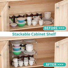Load image into Gallery viewer, Stackable Cabinet Shelf Kitchen Cabinet Organizers and Storage, 2 Pack Pantry Shelves Organizer with Guardrails Design for Safely Storing Kitchen Counter Bedroom Bathroom Accessories, Stainless Steel