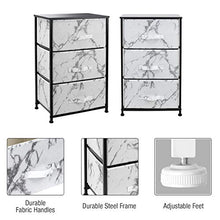 Load image into Gallery viewer, Sorbus Nightstand with 3 Drawers - Bedside Furniture & Night Stand End Table Dresser for Home, Bedroom Accessories, Office, College Dorm, Steel Frame, Wood Top (Marble White – Black Frame)