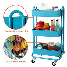 Load image into Gallery viewer, DESIGNA 3 Tier Metal Rolling Utility Storage Carts Little Organization Cart with Wheels for Office Indoor Home Kitchen Outdoor, Turquoise