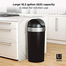 Load image into Gallery viewer, Umbra Venti 16.5-Gallon Swing Top Kitchen Trash Can – Large, 35-inch Tall Garbage Can for Indoor, Outdoor or Commercial Use, Black/Nickel