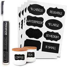 Load image into Gallery viewer, 96 Premium Chalkboard Labels Bulk - Free Erasable Chalk Pen - Dishwasher Safe Chalk Board Mason Jar Labels - Removable Waterproof Blackboard Sticker Label for Jars Glass Bottle Kids