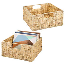 Load image into Gallery viewer, mDesign Natural Woven Hyacinth Closet Storage Organizer Basket Bin - Open Top, Built-in Handles, Collapsible - for Closet, Bedroom, Bathroom, Entryway, Office - 5.25" High, 2 Pack - Natural/Tan