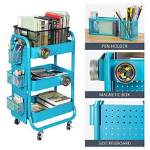 Load image into Gallery viewer, DESIGNA 3-Tier Metal Rolling Utility Cart with Handle, Craft Art Carts & Extra Office Storage Accessories Turquoise