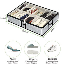 Load image into Gallery viewer, Under Bed Shoes Storage Organizer Bag Fits 12 Pairs Shoes and 4 Pairs Boots, Foldable Underbed Storage Bins Container for Kids, Men, Women Shoes Set of 2