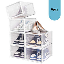 Load image into Gallery viewer, Amzdeal Large Shoe Storage Boxes 6 Pcs | Clear Plastic Stackable Shoe Organizer with Lids, Space Saver Foldable Shoe Box Bin, Front Opening Sneaker Shoe Holder Container Box, Fit up to US Size 12