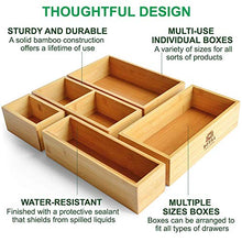 Load image into Gallery viewer, Bamboo Drawer Organizer Storage Box / Bin Set - 5-Piece Multi-Use Drawer Organizer for Kitchen, Bathroom, Office Desk, Makeup, Jewelry
