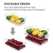 Load image into Gallery viewer, Vtopmart Stackable Clear Plastic Storage Bins, 4 Pack Food Organizer Bins with Handles for Refrigerator, Freezer, Cabinet, Kitchen, Pantry Organization, BPA Free, 10" Long