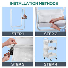Load image into Gallery viewer, DESIGNA 3-Tier Rolling Cart, Utility Cart with Handle, Extra 3 Storage Accessories, Removable Pegboard, Easy Assembly Craft Carts for Kitchen, Bathroom, Office, Metal, White