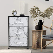 Load image into Gallery viewer, Sorbus Nightstand with 3 Drawers - Bedside Furniture & Night Stand End Table Dresser for Home, Bedroom Accessories, Office, College Dorm, Steel Frame, Wood Top (Marble White – Black Frame)