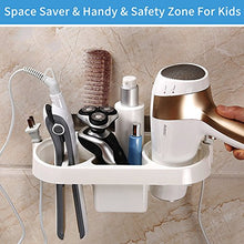 Load image into Gallery viewer, COAWG Adhesive Hair Dryer Holder, Wall Mounted No Drilling Plastic Bathroom Blow Drier Storage with Plug Hook, Hair Care Tools Organizer Basket with Cups for Curling Flat Straight Hot Iron