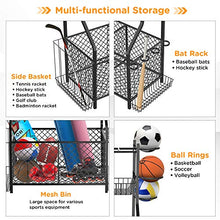 Load image into Gallery viewer, IPOW Upgrade Garage Sports Equipment Storage Organizer| Ball Storage Rack| Garage Ball Organizer| Sports Gear Storage| New Garage Storage Racks with Baskets, Hooks, Bat Rack, Ball Ring Rack Steel