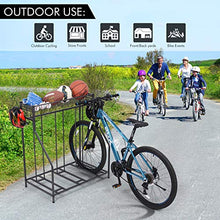 Load image into Gallery viewer, Bike Rack, 3 Bike Stand Rack, with Baskets Storage and 6 Hooks, Bicycle Floor Parking Stands, Bike Storage Stand, Bike Rack Garage, Free Standing Bike Rack, Indoor Outdoor Sports Storage Station