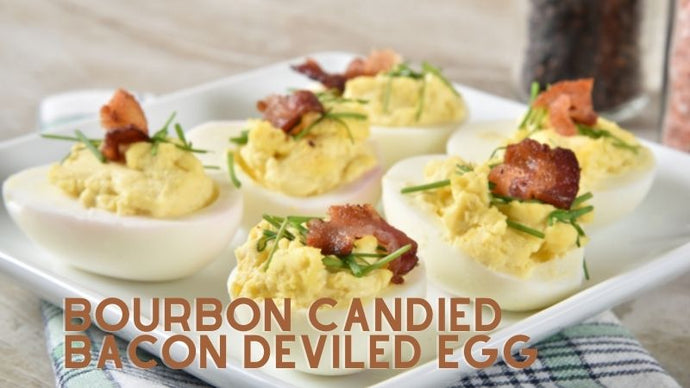Bourbon Candied Bacon Deviled Eggs