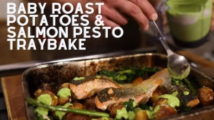 Baby Roast Potatoes & Salmon Pesto Traybake Recipe