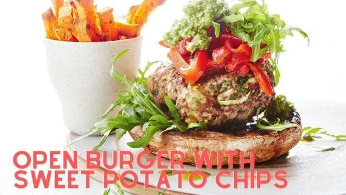 Open Burger With Sweet Potato Chips Recipe