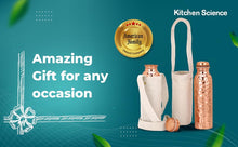 Load image into Gallery viewer, Authentic Ayurvedic Copper Water Bottle Pack of 2 for Drinking Water | Large 34OZ Copper Vessel | 2 Canvas Bottle Carrying Bags
