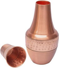 Load image into Gallery viewer, Pure Copper Bedside Carafe (1.4 Litres) w/a Tumbler and Jute Placemat for Drinking Water | Lab-Tested, Heavy Duty | Authentic Ayurvedic Vessel
