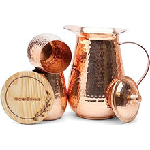 Load image into Gallery viewer, Kitchen Science Pure Copper Pitcher (70 oz. /2000 ml) with Copper Tumblers | Large Copper Water Pitcher for Drinking Water | Copper Vase | Copper Jug | Water Jug Set
