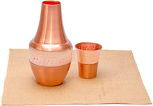 Load image into Gallery viewer, Pure Copper Bedside Carafe (1.4 Litres) w/a Tumbler and Jute Placemat for Drinking Water | Lab-Tested, Heavy Duty | Authentic Ayurvedic Vessel
