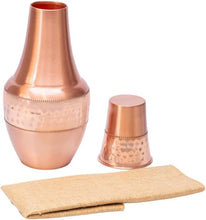 Load image into Gallery viewer, Pure Copper Bedside Carafe (1.4 Litres) w/a Tumbler and Jute Placemat for Drinking Water | Lab-Tested, Heavy Duty | Authentic Ayurvedic Vessel
