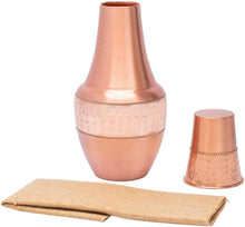Load image into Gallery viewer, Pure Copper Bedside Carafe (1.4 Litres) w/a Tumbler and Jute Placemat for Drinking Water | Lab-Tested, Heavy Duty | Authentic Ayurvedic Vessel
