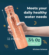 Load image into Gallery viewer, Kitchen Science Copper Water Bottle (34oz/1000ml) w/a Carrying Canvas Bag | 100% Pure Copper Bottle for Drinking Water | Lab-Tested, Heavy Duty &amp; Leak-Proof | Authentic Ayurvedic Copper Water Bottle
