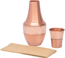 Load image into Gallery viewer, Pure Copper Bedside Carafe (1.4 Litres) w/a Tumbler and Jute Placemat for Drinking Water | Lab-Tested, Heavy Duty | Authentic Ayurvedic Vessel
