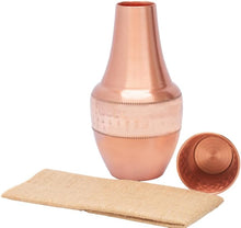 Load image into Gallery viewer, Pure Copper Bedside Carafe (1.4 Litres) w/a Tumbler and Jute Placemat for Drinking Water | Lab-Tested, Heavy Duty | Authentic Ayurvedic Vessel
