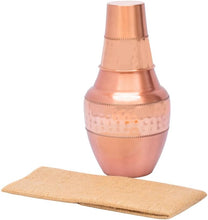 Load image into Gallery viewer, Pure Copper Bedside Carafe (1.4 Litres) w/a Tumbler and Jute Placemat for Drinking Water | Lab-Tested, Heavy Duty | Authentic Ayurvedic Vessel
