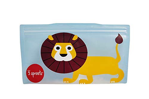 3 Sprouts Snack Bag - Reusable and Washable Travel Food Bags for Kids Lunch - 2 Pack, Blue, Lion