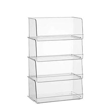 Load image into Gallery viewer, Set Of 4 Clear Pantry Organizer Bins Stackable Household Plastic Food Storage Basket with Wide Open Front for Kitchen, Countertops, Cabinets, Refrigerator, Freezer, Bedrooms, Bathrooms - 12&quot; Wide
