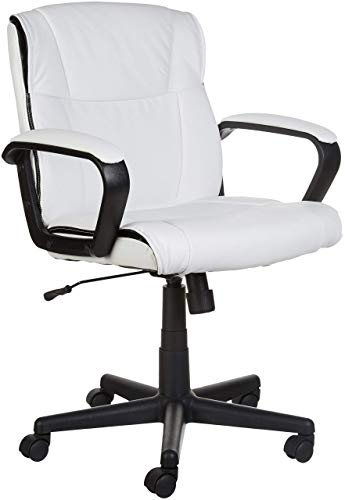 Amazon Basics Padded, Ergonomic, Adjustable, Swivel Office Desk Chair with Armrest, White Bonded Leather