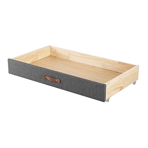 MUSEHOMEINC Upholstered Solid Wood Under Bed Storage Drawer with 4-Wheels for Bedroom/Leather Handle,Wooden Underbed Storage Organizer,Suggested for Twin and Full Size Platform Bed