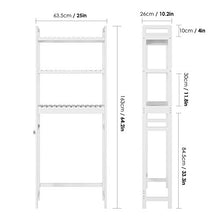 Load image into Gallery viewer, Homfa Bamboo Over-The-Toilet Storage Rack, 3-Tier Bathroom Freestanding Shelf with 6 Hooks Plant Stand Multipurpose Organizer Space Saver for Laundry, Balcony, 24.4”L X 10.24”W X 64.17”H (White)
